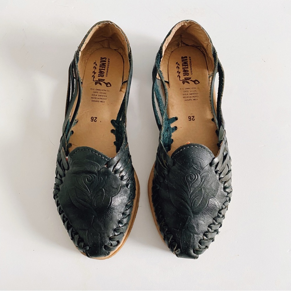 SAMFLOR Black Leather Huarache Sandals
